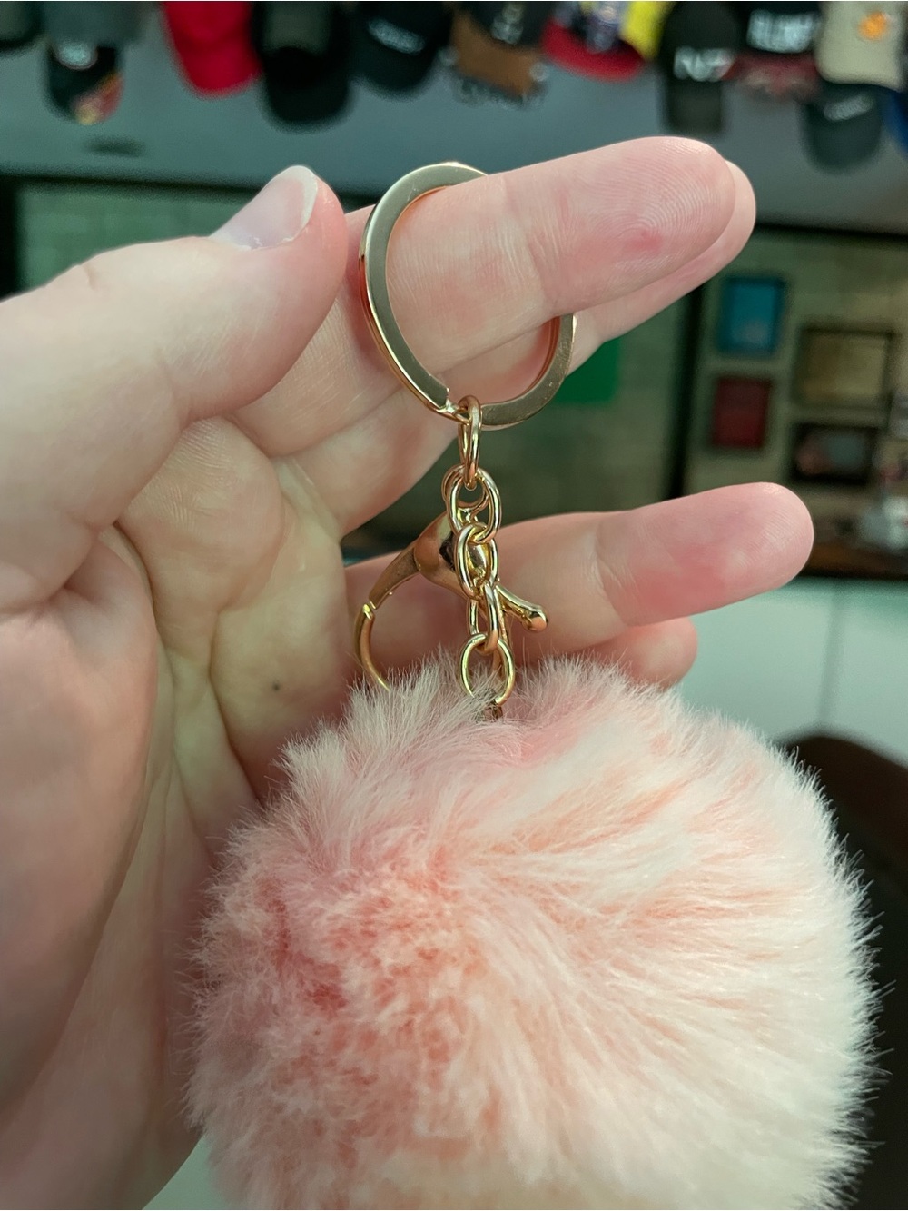 Faux Fur Pom-Pom Keychain Purse Bag Backpack Charm Keyring - Light Pink - Picture 4 of 5
